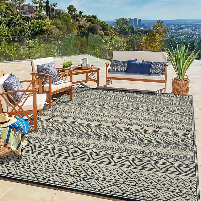 GlowSol 8x10 Outdoor Rug Waterproof Carpet with Carry Bag Outdoor Plastic Straw Rug for Patio Modern Camping Mat Easy Cleaning Reversible Outdoor Carpet for Balcony Deck Backyard RV Picnic,Brown