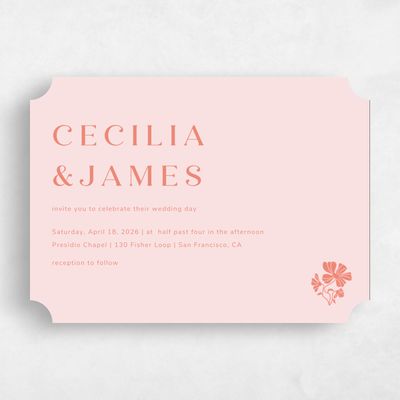 Pink Ticket Wedding Invitation - Tiburon Landscape