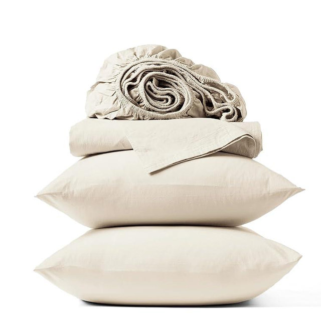 Coyuchi Organic Crinkled Percale Cooling Sheet Set, Breathable 100% Organic Cotton, Undyed (Queen)