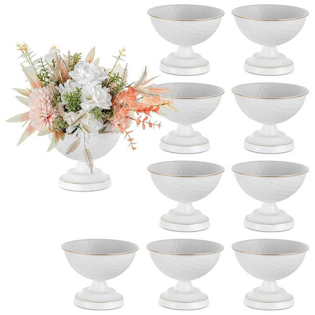 Sziqiqi Urn Vase White Centrepiece: 5.5n Small Bulk Wedding Vases for Table Set of 10 - Vintage Flower Vase for Artificial Flower Arrangement - Metal Unique Honeycomb Vases for Birthday Party