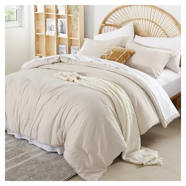 BAGOKIE 7 Pieces Bed in a Bag Queen Szie Comforter Set, Beige