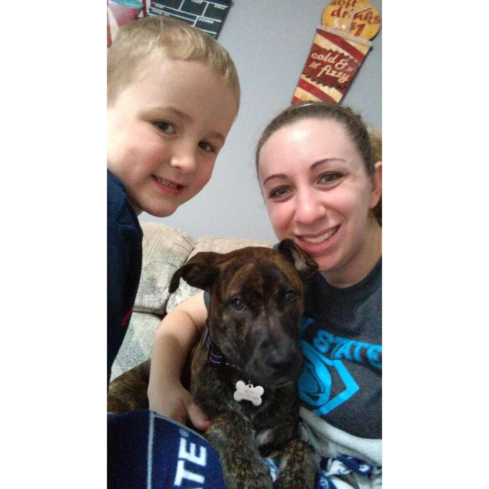 Connor, Skye and Brittany enjoying a lazy day cuddling