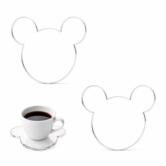 2 PCS Acrylic Coaster for Desk, Clear Cartoon Mouse Ear Shape Drink Coaster, Aesthetic Decorative Plate Cup Mat for Coffee Table, Home Office Bar Kitchen Decor, Cute Desk Accessories for Women Girls