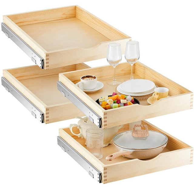 Sintuff 4 Set Wooden Pull out Tray Cabinet Organizer Soft Close Roll out Shelves for Kitchen Cabinets Fully Assembled Slide Pantry Shelves (18'' X 21'')