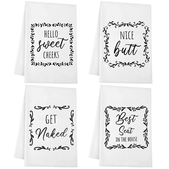 4 Pieces Funny Hand Towel with Sayings Decorative Kitchen Towels Rustic Bath Hand Towels for Bathroom Kitchen Farmhouse Restroom, 16 x 24 Inch