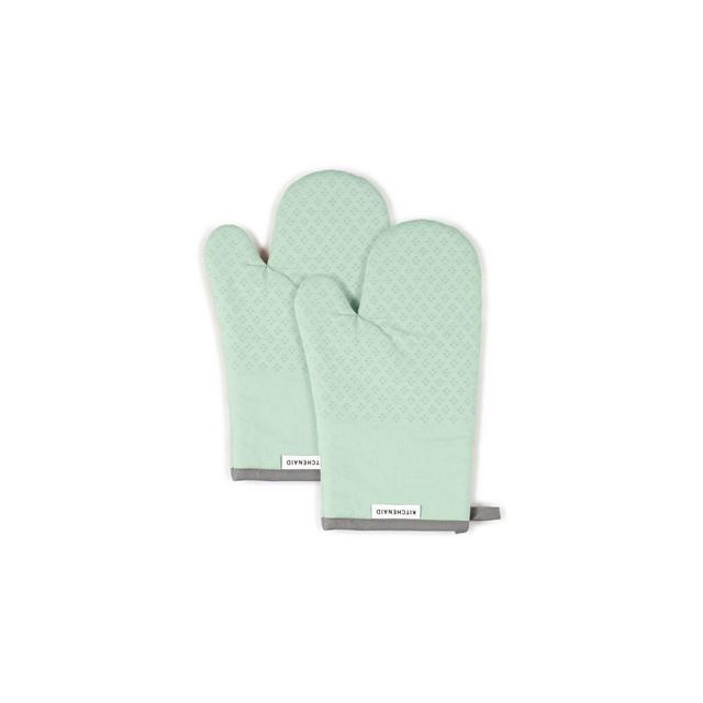 KitchenAid 2pk Cotton Asteroid Oven Mitts Light Green