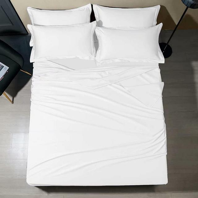 Shilucheng 6PC 100% Pure Egyptian Cotton Sheets Sets,Queen Size Cooling Bed Sheets 600 Thread Count Long Staple Cotton,Sateen Weave for Silky Feel, Fits Mattress 16" Deep Pocket(Queen,White)