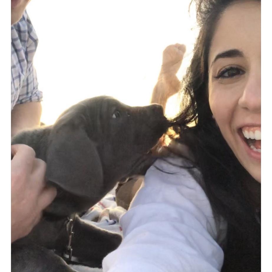 Our first trip to the beach with our dog daughter- Portia! All she wanted to do was eat my hair and eat T.J.’s glasses. She then bolted back to the car upon experiencing her first mouthful of sand.