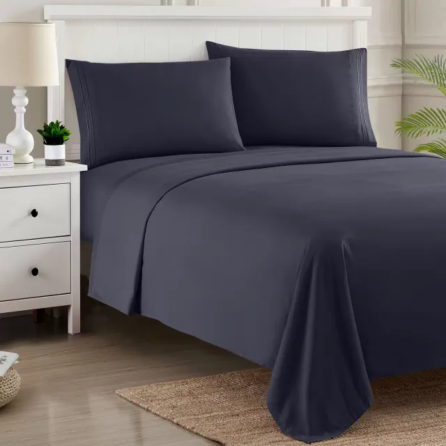 4 Piece Sheet Set, Ultra Soft 1800 Series Collection - Queen, Navy