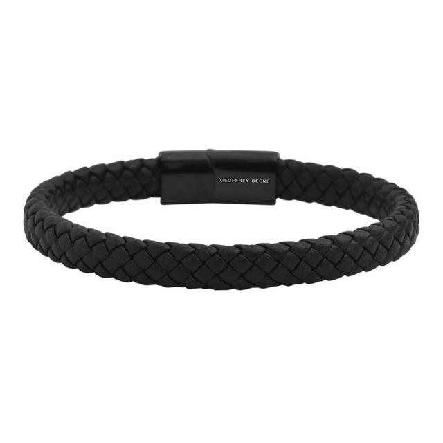 Geoffrey Beene Men's Braided Genuine Leather Bracelet with Stainless Steel Magnetic Closure