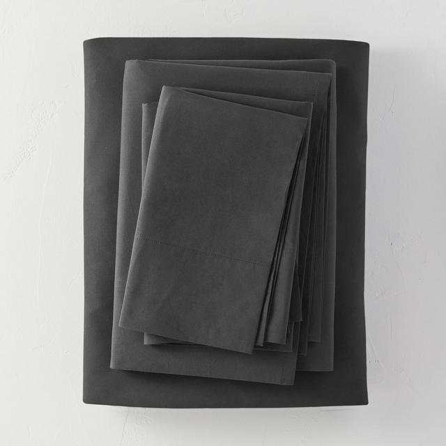 California King Washed Supima Percale Solid Sheet Set Washed Black - Casaluna™