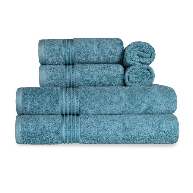 Premium Cotton Absorbent Luxury Weight 6 Piece Towel Set, Sapphire - Blue Nile Mills