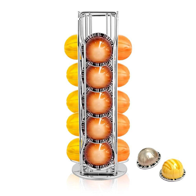 Coffee Pod Stand Holder for Nespresso Vertuoline 20 Pods, Coffee Bar Vertuo Pod Organizer Rack, 360° Rotating Coffee Capsule Holds Storage, 20 Pods Holder Spinner for Nespresso Vertuo Line (Silver)