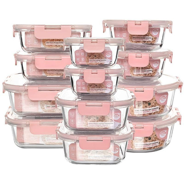 QOWOEO 12 Pack Glass Storage Containers Transparent, Stackable Design Meal Prep Containers for Food Storage, Home, Kitchen & Pantry Organization, Microwave/Freezer/Dishwasher Safe