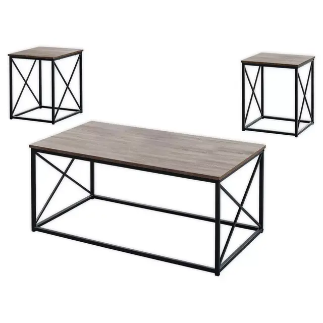 Monarch Specialties 3-Piece Coffee Table Set in Dark Taupe