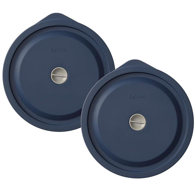 Replacement Lids for Pyrex 7402-PC 7 Cup, Silicone Round Storage Cover Lid for Anchor Hocking Glass Bowl 2 Pack with Date Mark Dark Blue