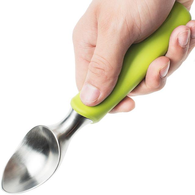 SUMO No-Thaw Hard Ice Cream Scoop • Solid Stainless Steel • Non-slip Rubber Grip • Dishwasher Safe • Green