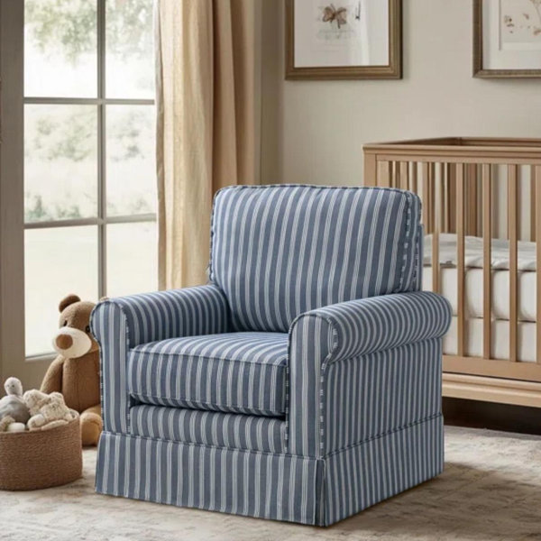 Dovecove 33.1" W Modern Soft Wide Upholstered Striped Swivel Arm Accent Chair & Reviews | Wayfair