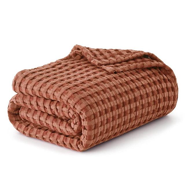 Bedsure Cooling Bamboo Waffle King Size Blanket - Soft, Lightweight and Breathable Cal King Blankets for Hot Sleepers, Luxury Cotton Throws for Bed, Couch and Sofa, Burnt Orange 104x90Inches