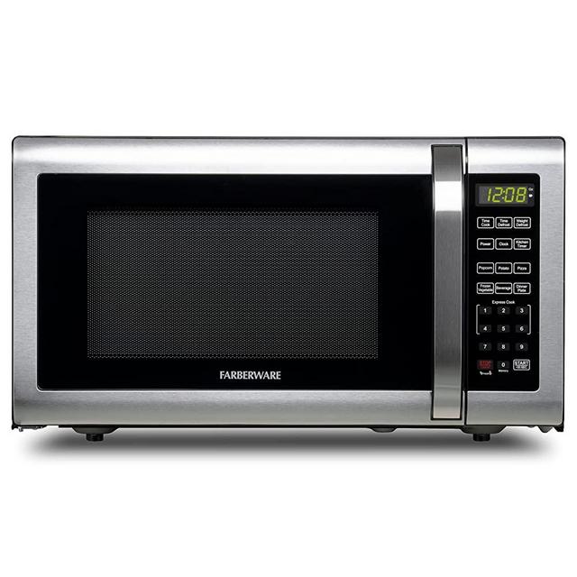 Farberware FMG16SS Countertop Microwave Oven, 1.6 Cu. Ft. 1100 Watt, LED Display, Child Lock, Easy Clean Interior, Brushed Stainless Steel, Cu.Ft