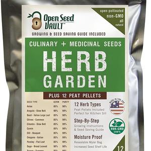 100% NON-GMO Heirloom Culinary and Medicial Herb Kit - 12 popular Easy-to-Grow Herb Seeds by Open Seed Vault - includes 12 seed starting peat pellets!