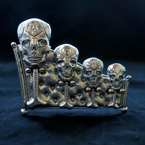 Sugar Skull Measuring Spoons with Stand- Skull and Bone Spoons, cast in Pewter by Roosfoos