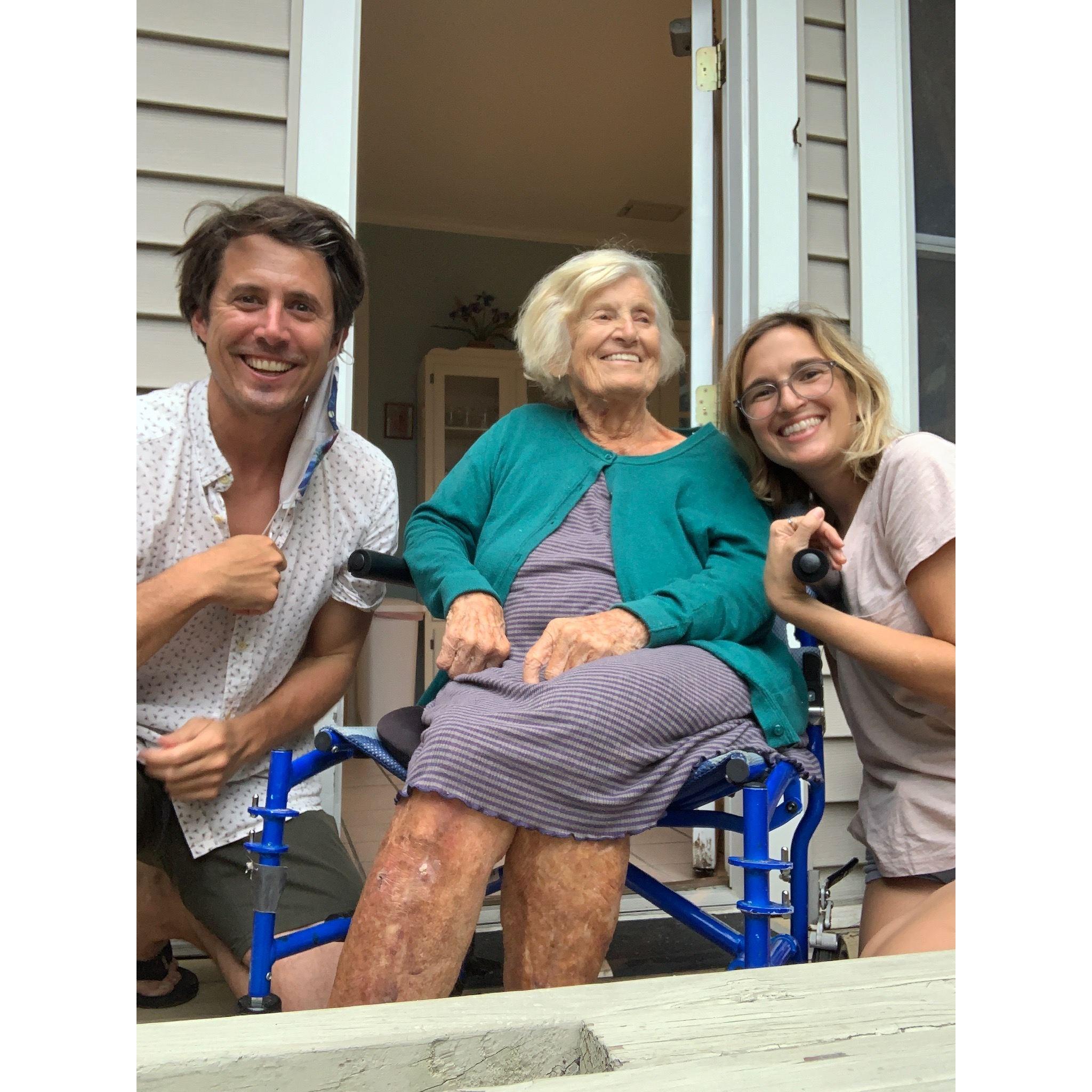 Genevieve's namesake and beloved grandmother, "Nanny," got to meet Carl in the summer of 2020, and was enamored. Nanny passed away at 104 that December and we cherish this photo of us together.
