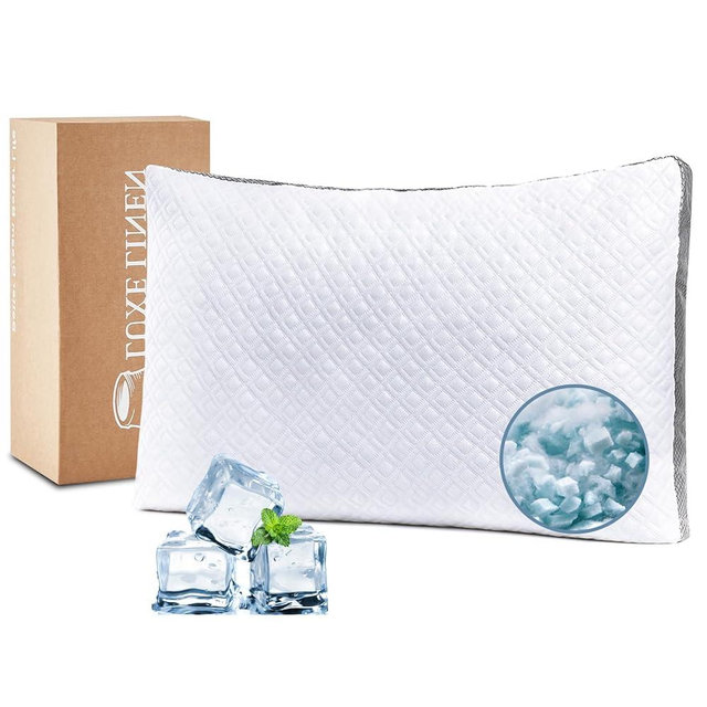 Luxe Linen Tencel Lyocell Surface Cooling Pillow for Hot Sleeper, Standard Size Pack of 1, Adjustable Firm Gusseted Pillow for Side, Stomach Back Sleepers Support Yet Soft, Cool, Washable Cover