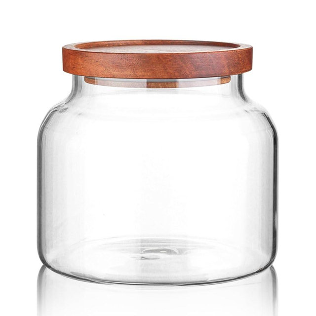 Labina Glass Storage Container Airtight Food Jars Kitchen Canister with Wood Lids, 47 Oz Wide Mouth Pantry Organization Glass Jar for Flour, Sugar, Cookie, Spagetti, Nuts and Candy
