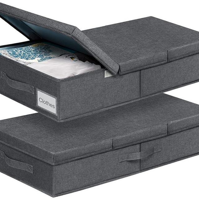 punemi Under The Bed Storage Containers, 2 Pack Large Clothes Storage Organizer W/ 3 Reinforced Handles, Sturdy Structure Under Bed Clothes Drawer Box For Clothes Blanket Shoe Toy Bedroom, Dark Grey