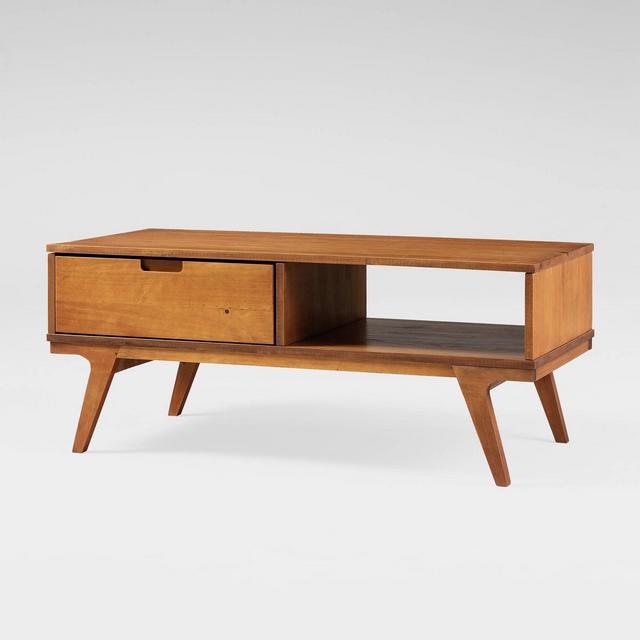 Trendy Wood Bridge Leg Boho Coffee Table Caramel - Saracina Home