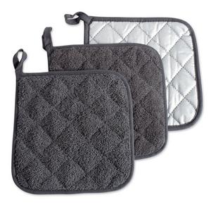 DII 100% Cotton, Machine Washable, Heat Resistant, Everyday Kitchen Basic Terry Pot Holder, 7 x 7, Set of 3, Potholder, Mineral Gray, 3 Piece