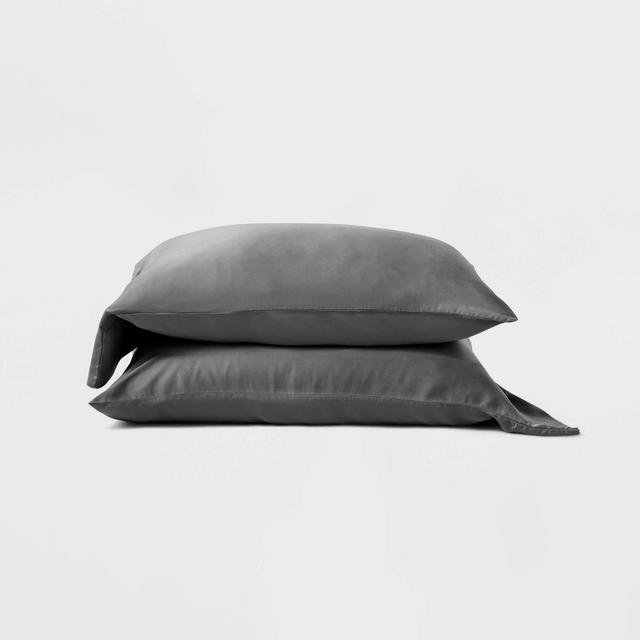 Standard 400 Thread Count Lyocell Solid Pillowcase Set Dark Gray - Casaluna™
