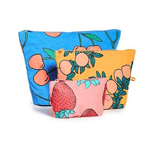 BAGGU Go Pouch Set, Expandable Nylon Zip Pouch 3 Pack for Travel and Organization, Backyard Fruit