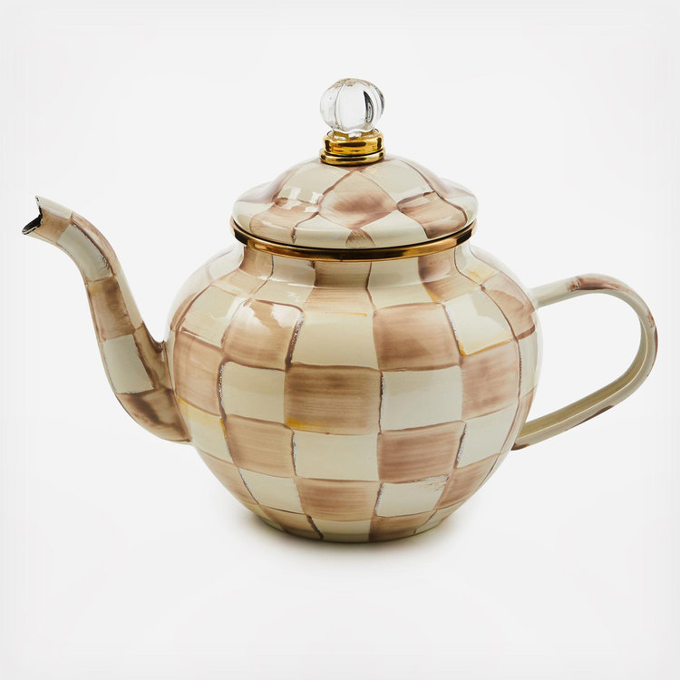 MacKenzie-Childs, Mocha Check Enamel Teapot | Zola