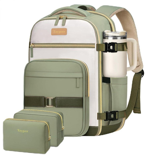 Taygeer Underseat Personal Item Backpack,Dirt-resistant TSA Approved Personal Item Travel Bag with 2 Packing Cubes,35L Travel Carry on Backpack Fits 15.6'' Laptop for Airplanes Women Weekender,Green