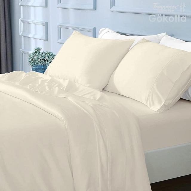 GOKOTTA 100% Bamboo Sheets King Size, Luxury Cooling Sheets Bed Sheet Set Super Soft Silky Bedding Sheets & Pillowcases- 4 Piece Bedding Sets
