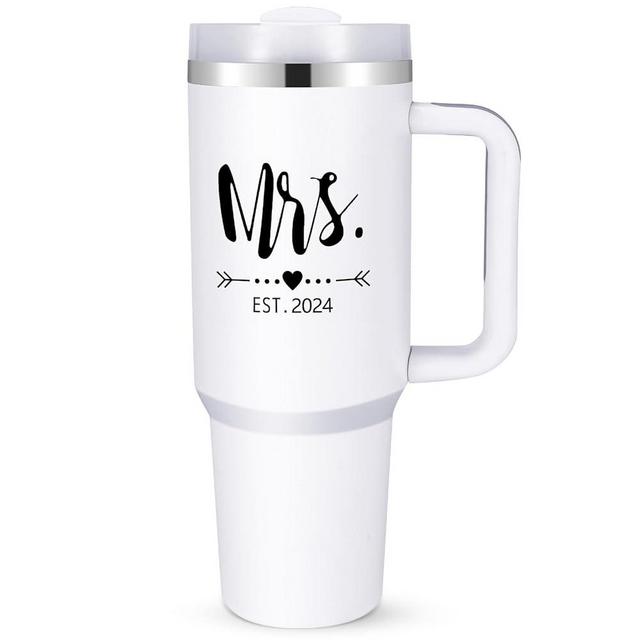 Mr & Mrs Tumblers, Mr and Mrs EST 2024 Stainless Steel Insulated Tumbler Set with Straw & Handle, 40 oz Travel Mug Tumbler for Couples Engagement Wedding Gifts,Bridal Shower Anniversary Cup