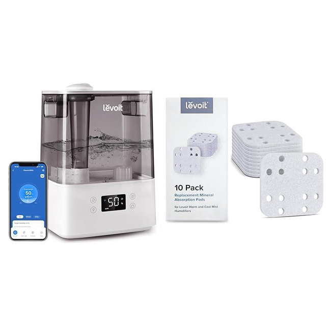 LEVOIT Humidifiers for Bedroom Large Room Home, (6L) & Humidifier Replacement Filters 10-Pack, Mineral Absorption Pad, Compatible with LV600S
