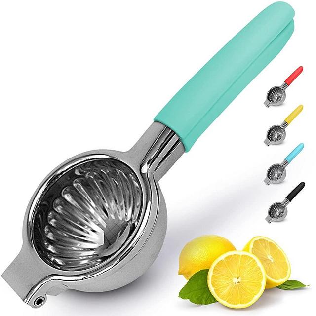 Zulay Lemon Squeezer Stainless Steel with Premium Heavy Duty Solid Metal Squeezer Bowl and Food Grade Silicone Handles - Large Manual Citrus Press Juicer and Lime Squeezer Stainless Steel (Aqua)