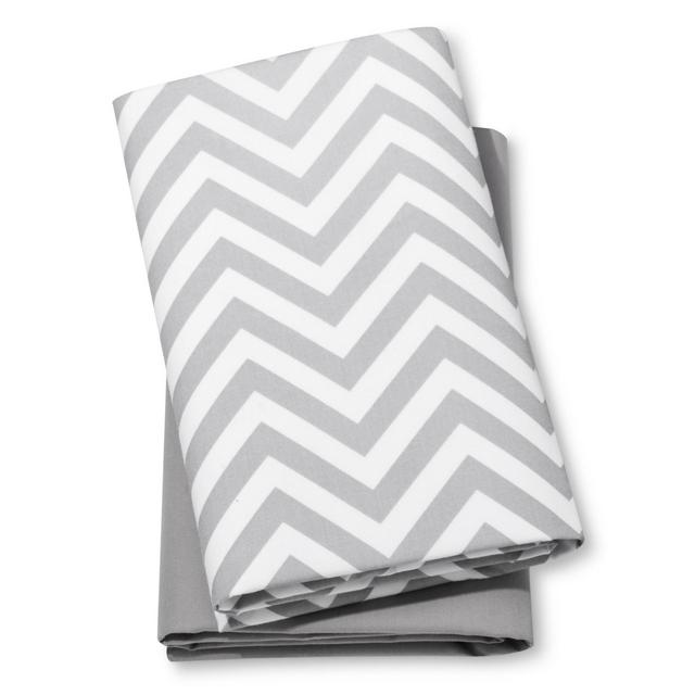 Fitted Playard Sheets Chevron & Solid 2pk - Cloud Island™ Gray/White