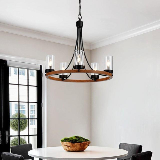 Gusman 5 - Light Candle Style Wagon Wheel Chandelier