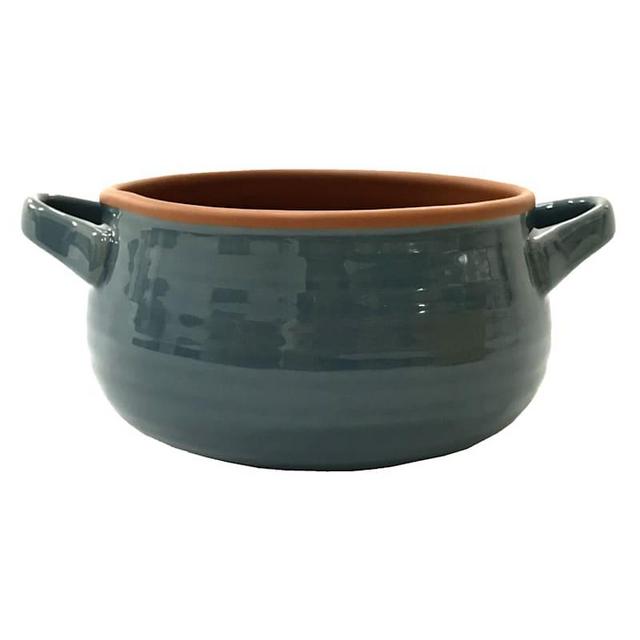 Homestead Double Handle Sup Bowl Blue/Terracotta Glaze