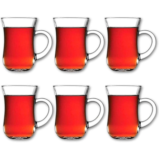 Pasabahce 55411 Keyif Turkish Tea Glasses with Handle, 145 ml, Glass, Transparent, Pack of 6
