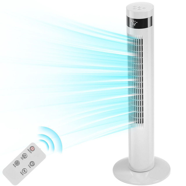 R.W.FLAME Tower Fan, 85° Oscillating Bladeless, 3 Speeds & Modes, Quiet Cooling & 12-Hour Timer, LED Display – Portable Fan for Home & Office, WHITE