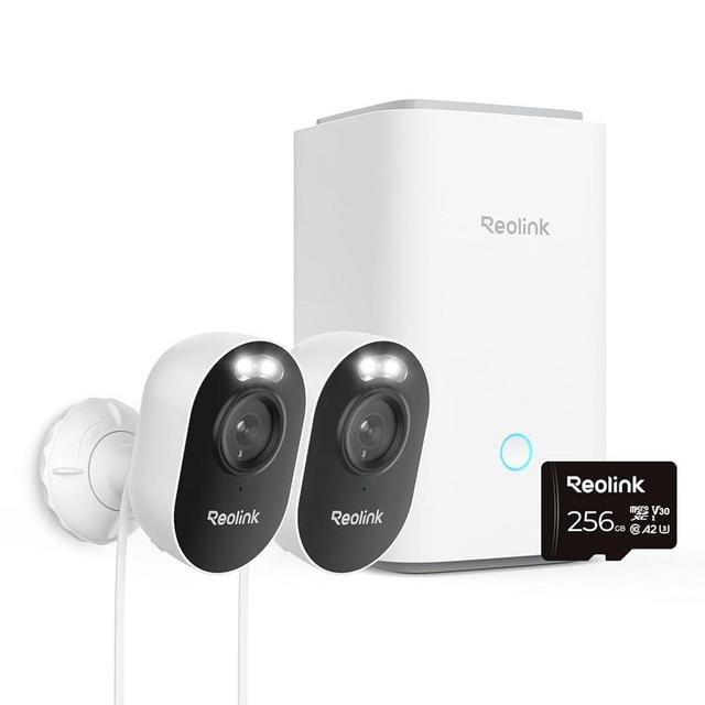 Reolink Outdoor Security Camera System, 2K Plug-in Cameras, 5G/2.4GHz Dual-band Wi-Fi, 256GB microSD Card Included, Max.512GB×2 Storage, Smart Detection, 24/7 Offline Recording, Home Hub with 2x Lumus