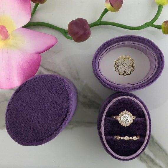 Velvet Ring Box Oval DOUBLE  Hand Made Keepsake Velvet Ring Box Engagement Ring Wedding Ring Antique