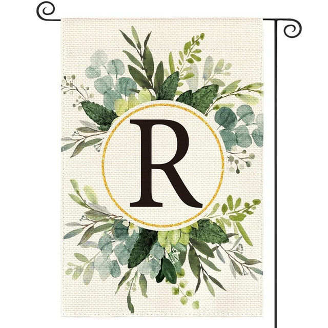 AVOIN colorlife Monogram Letter R Floral Garden Flag 12x18 Inch Double Sided Outside, Family Last Name Initial Yard Outdoor Decoration