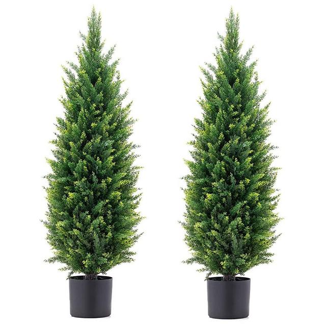ECOLVANT Two 3.5ft (42'') Artificial Cedar Topiary Trees UV Rated Potted Plants Artificial Shrubs Bushes Potted Tree Indoor Outdoor