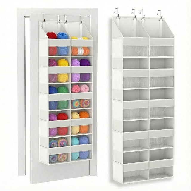 Unjumbly 5 Tiers Over The Door Hanging Yarn Storage Organizer, Large Capacity Behind the Door Storage, Hanging Door Organizer for Knitting and Crochet, Back of Door Yarn Storage Holder (White)